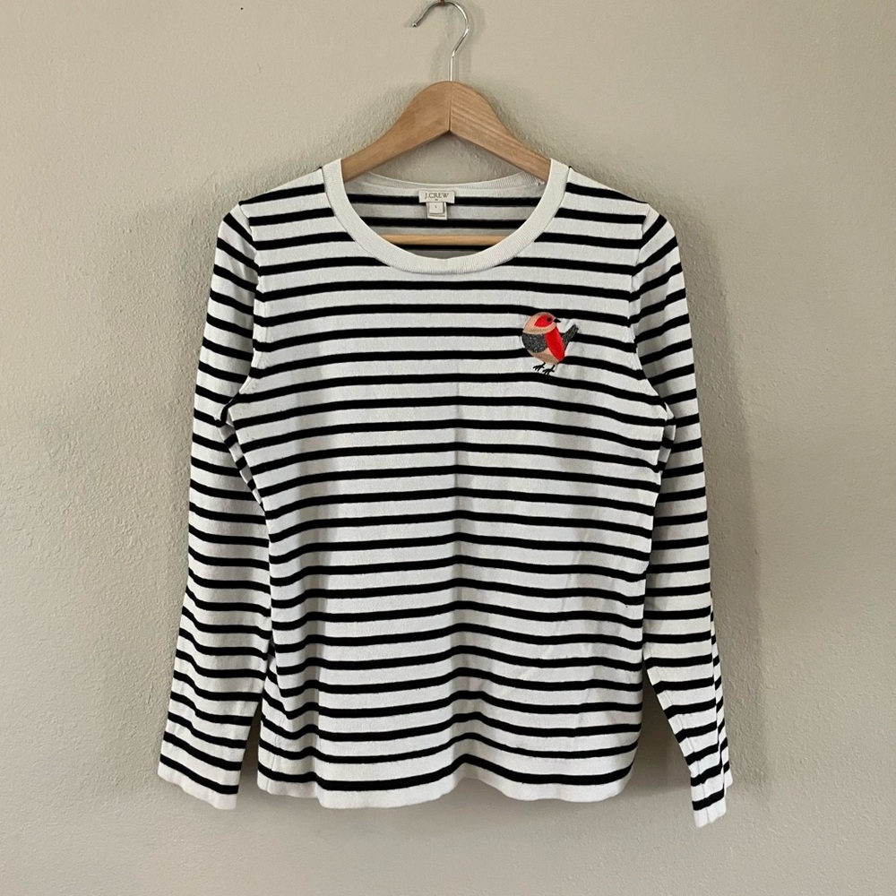 J.Crew Striped Cotton Crew Sweater Size L